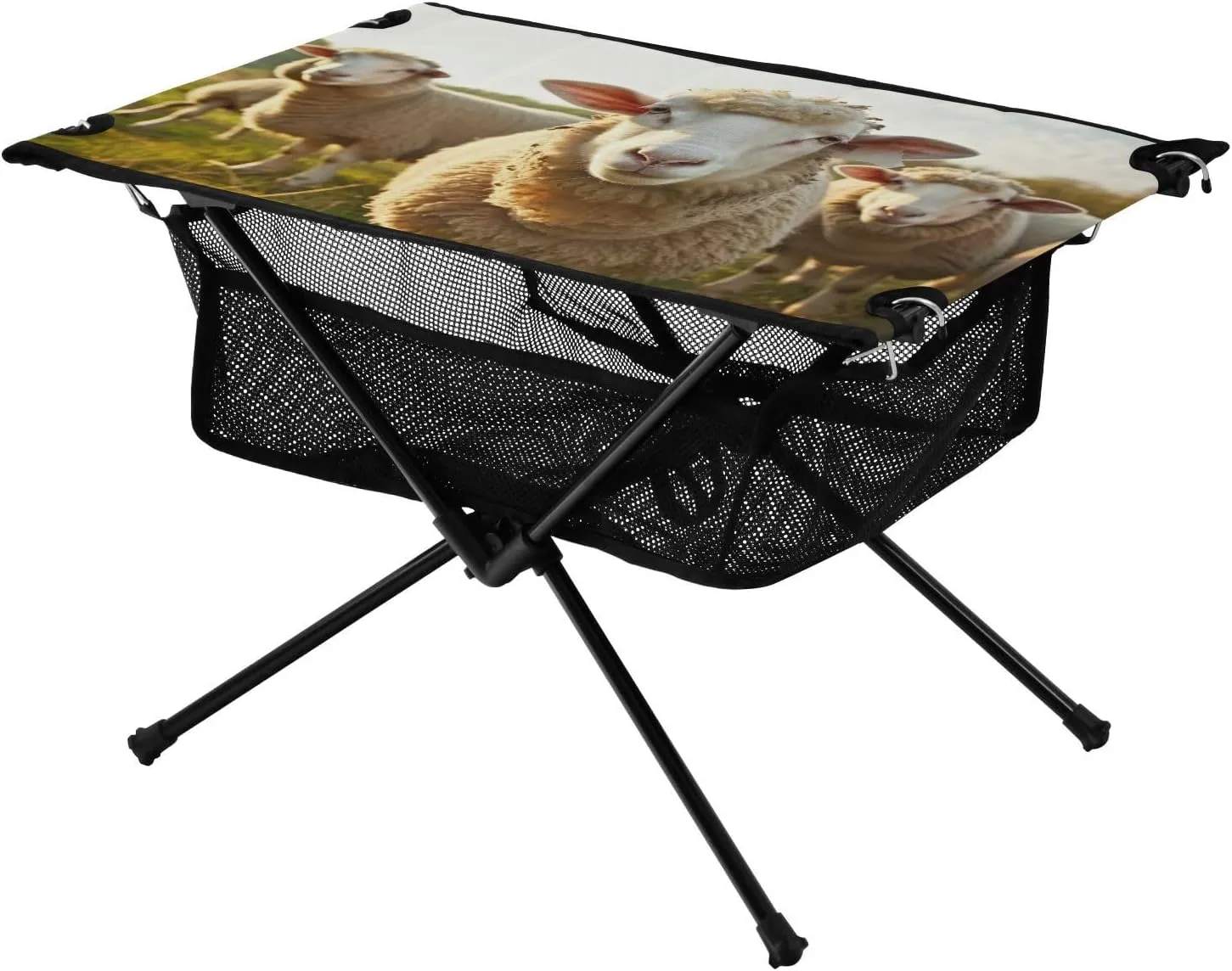 Portable Camping Table Foldable with Mesh Storage Lightweight Compact Camp Tent Side Table for Outside,Camping,Hiking,Tailgating,Sheep