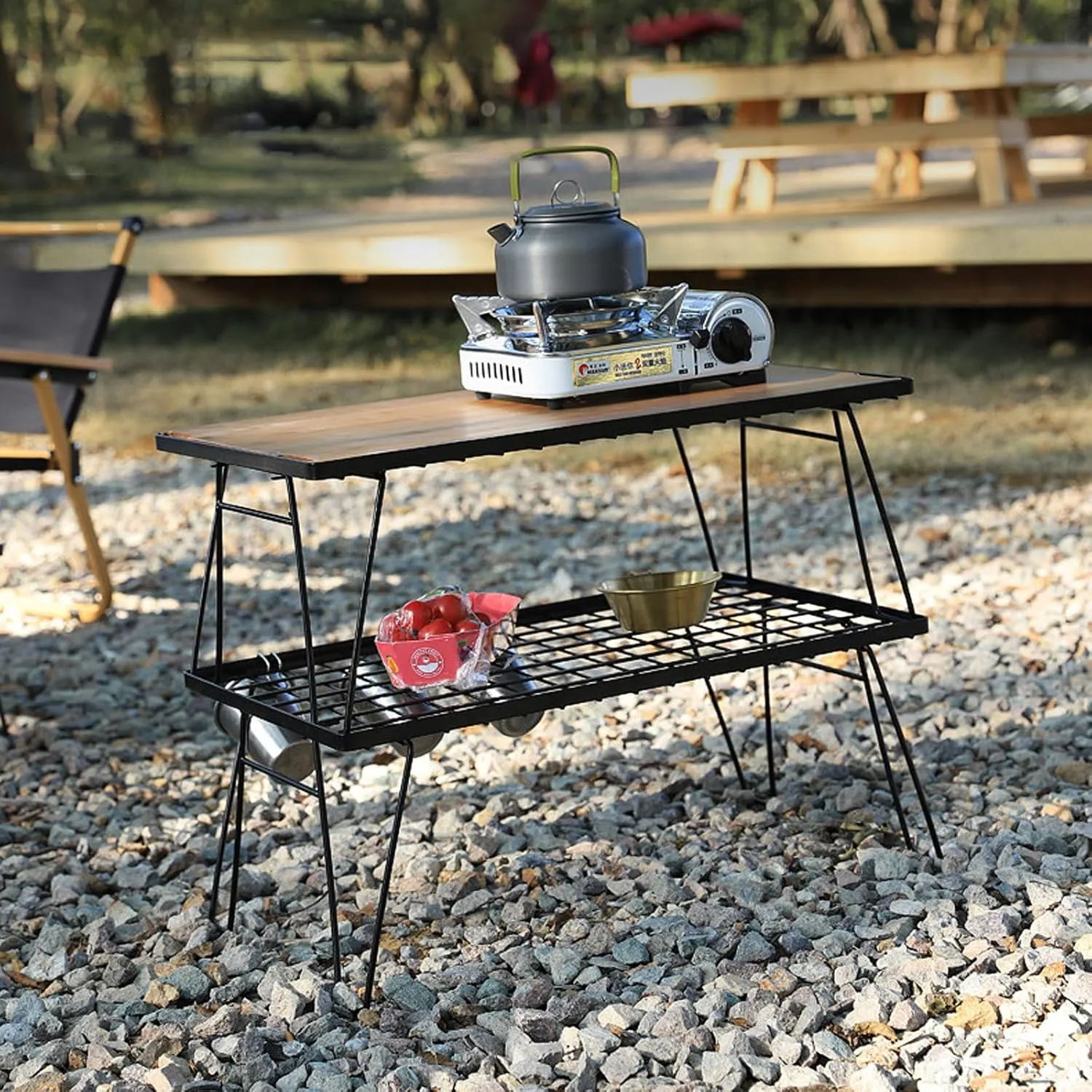 Portable Folding Grill Table Outdoor Camping with Mesh Tabletop Metal Grid Small Easy for Storage Patio Picnic BBQ Garden Dining-Single-Slat