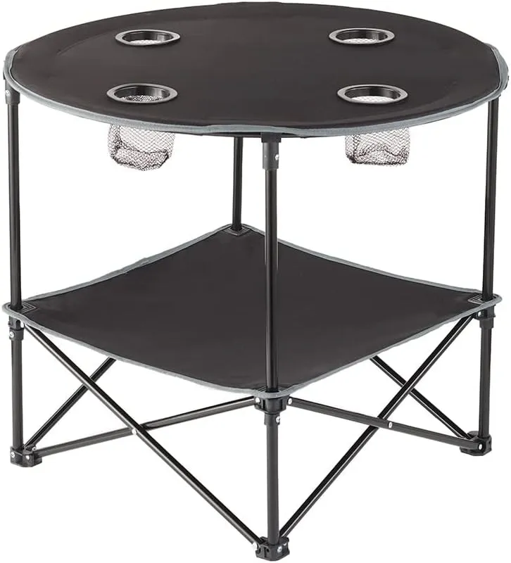 Portable Folding Picnic Table with Bench Storage for Tailgating - Black