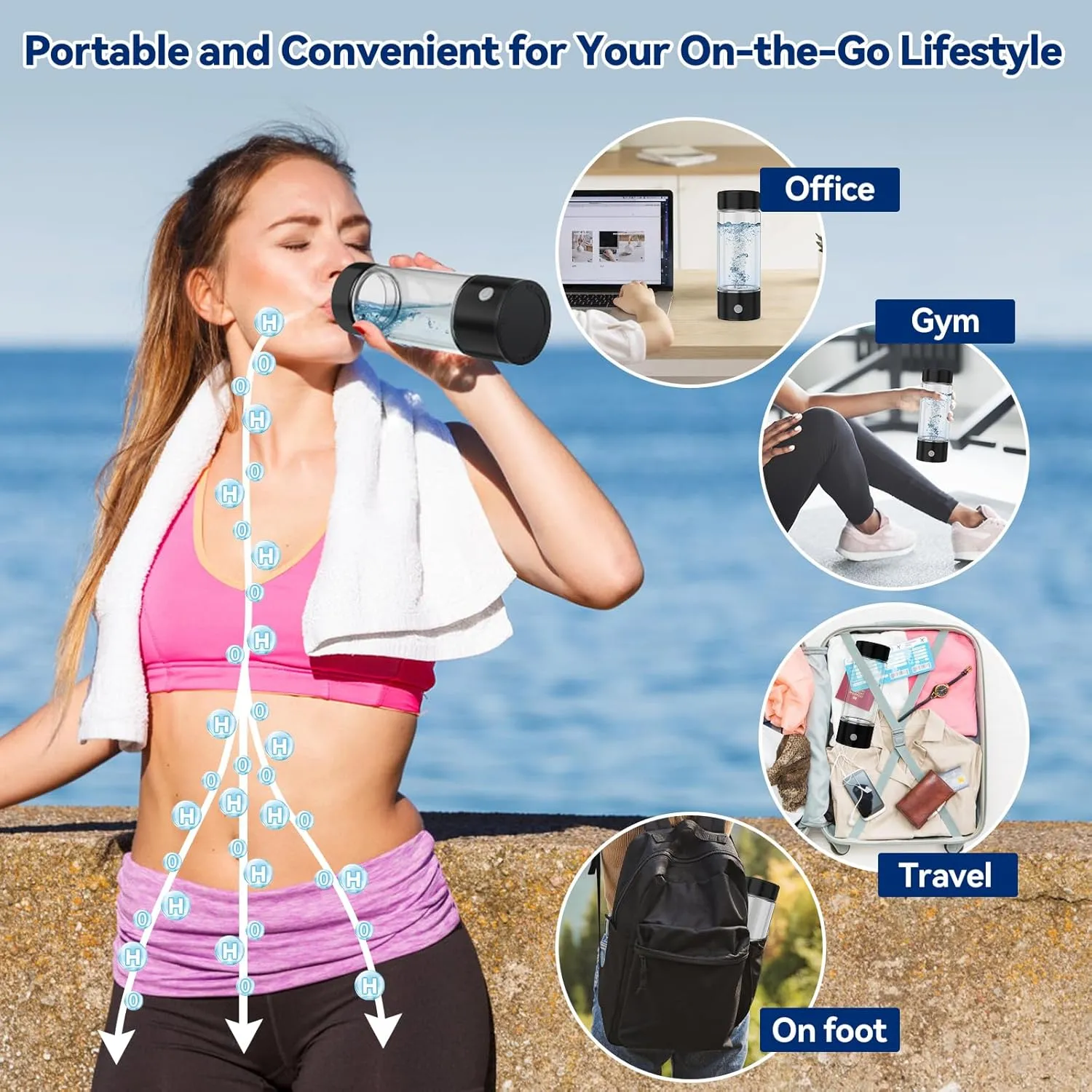 Portable Hydrogen Water Bottle, 420ml Hydrogen Generator with SPE/PEM Technology, High Hydrogen Concentration, USB Rechargeable, BPA-Free, for Home, Travel & Gym Ideal Gift for Health Lovers (Black)