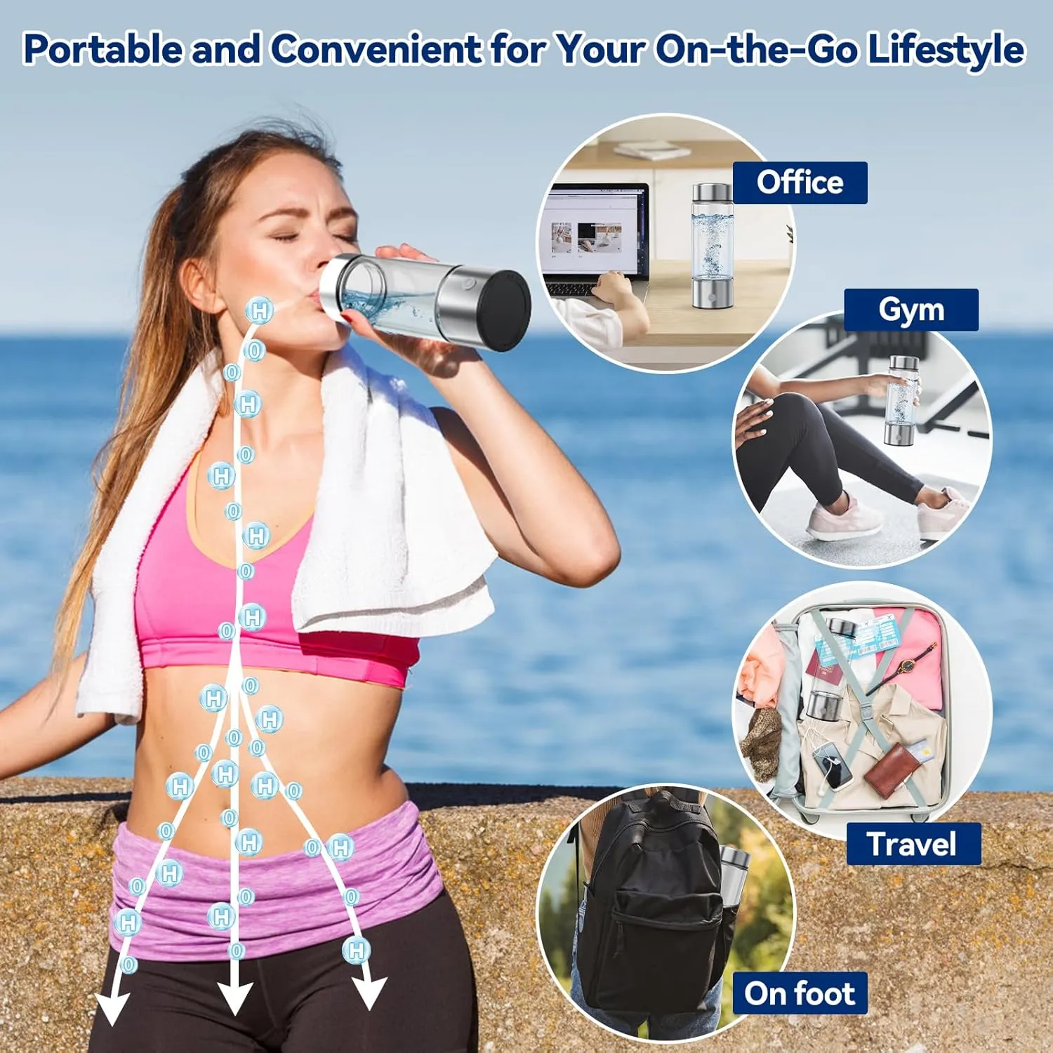 Portable Hydrogen Water Bottle, 420ml Hydrogen Generator with SPE/PEM Technology, High Hydrogen Concentration, USB Rechargeable, BPA-Free, for Home, Travel & Gym Ideal Gift for Health Lovers (Silver)