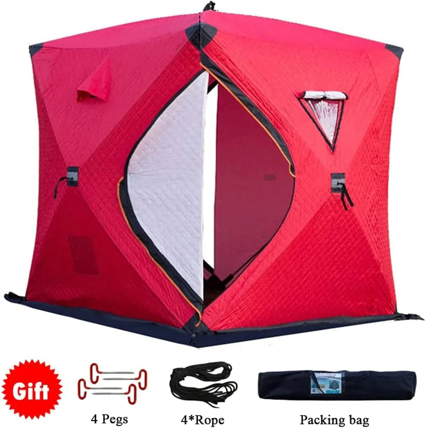Portable Ice Fishing Shelter 3-4 People Quick-Open Winter Camping Tent Outdoor Cotton Warm Ice Fishing Tent