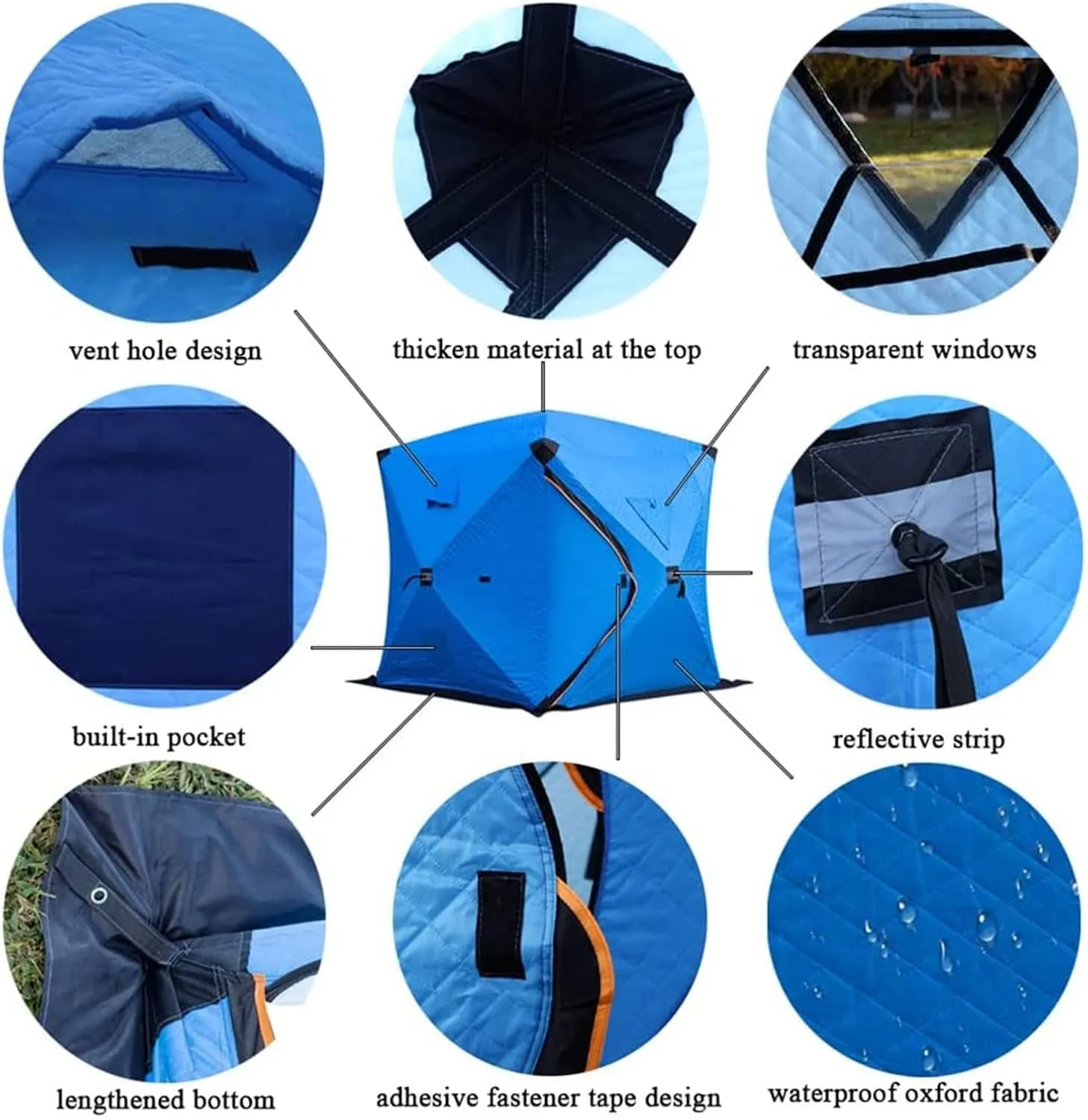 Portable Ice Fishing Shelter 3-4 People Quick-Open Winter Camping Tent Outdoor Cotton Warm Ice Fishing Tent