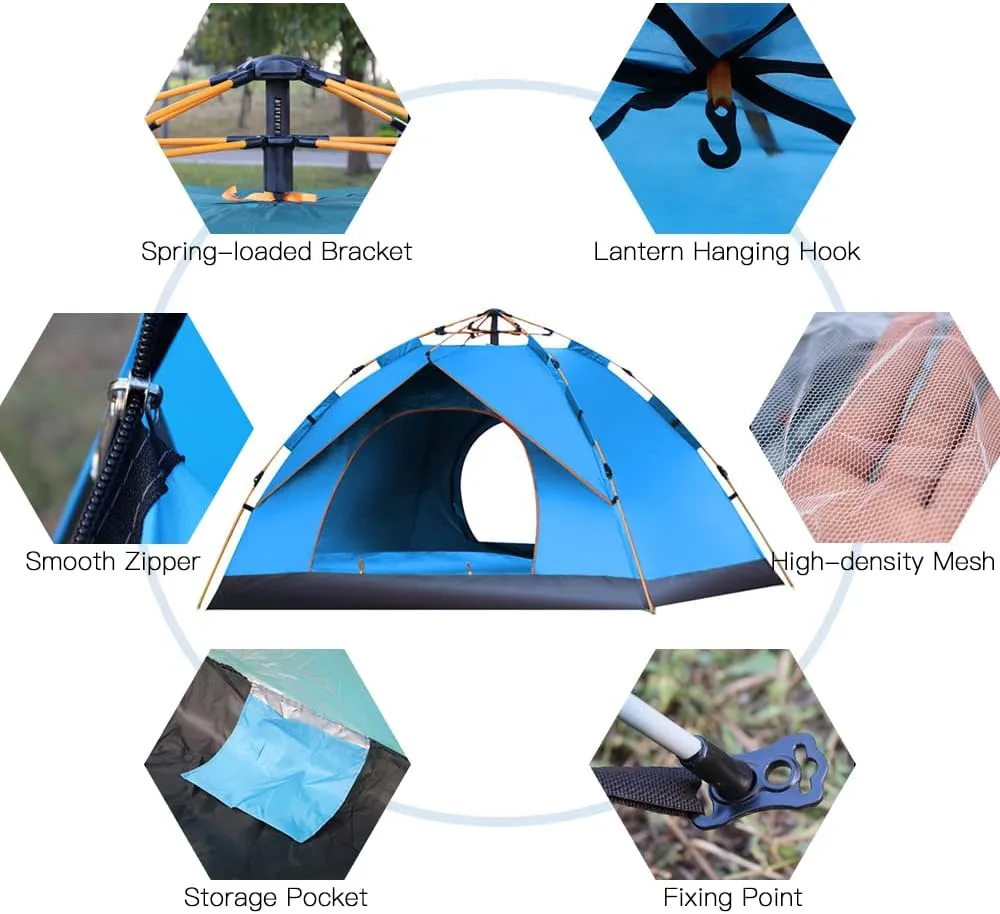 Portable Outdoor Pop up Tent Water-Resistant Portable Instant Campitent for 1-2/3-4 People Family Tent (K Green for 3)