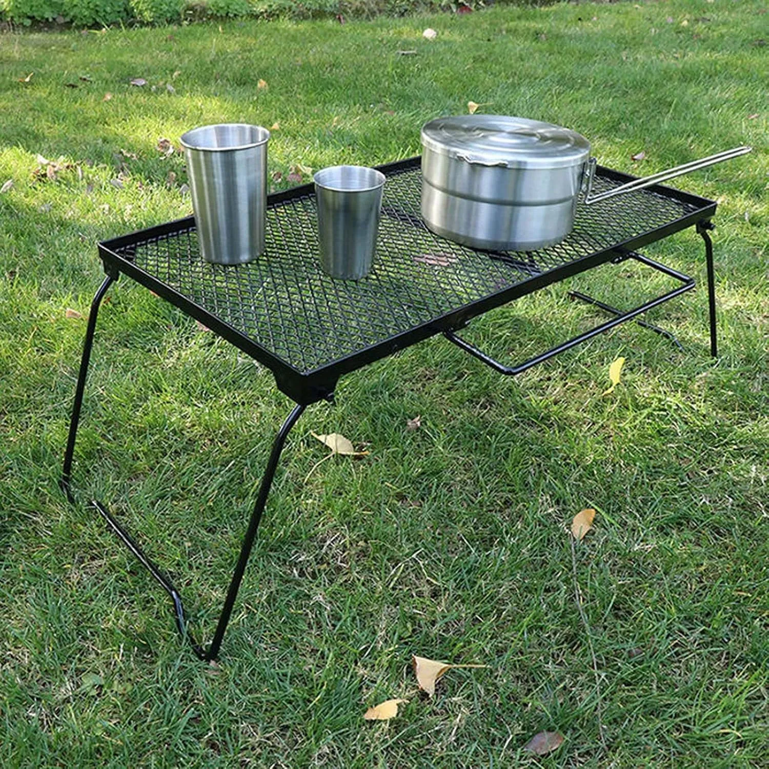 Portable Picnic Folding Table with Roll Up Iron Net Rack and Easy Carrying Bag Ideal for Camping BBQ Hiking and Outdoor Activities Includes Wood Table Top for Added Convenience
