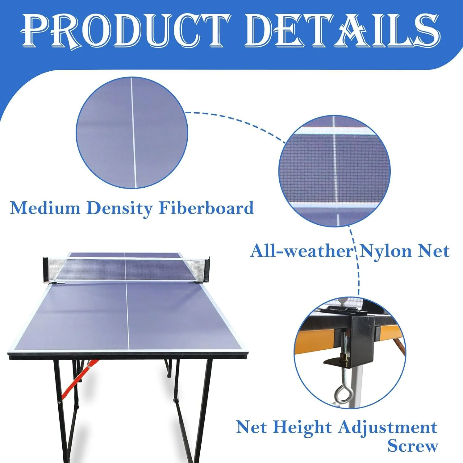 Portable Ping Pong Table 4.5FT/6FT/9FT Foldable Compact Space-Saving Design, Multi-Use Table Tennis Table for Kids Teens Adults, Free Standing Indoor/Outdoor Game