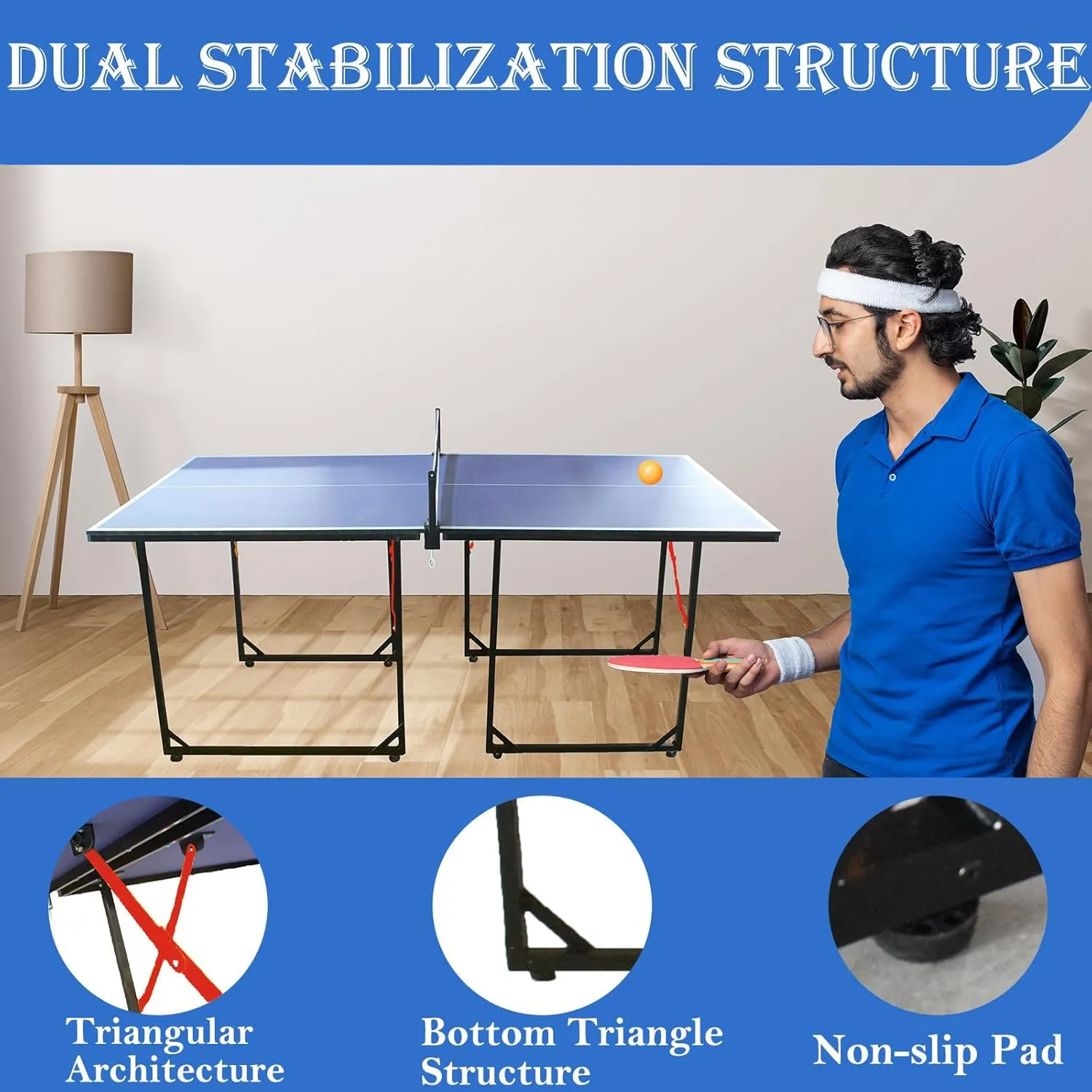 Portable Ping Pong Table 4.5FT/6FT/9FT Foldable Compact Space-Saving Design, Multi-Use Table Tennis Table for Kids Teens Adults, Free Standing Indoor/Outdoor Game