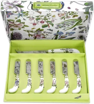 Portmeirion Botanic Garden Cheese Knife & Spreaders (7-Piece Set) - Assorted Floral Motifs, Stainless Steel with Porcelain Handles, Chip-Resistant Glaze - Elegant Tableware for Sunday Brunch