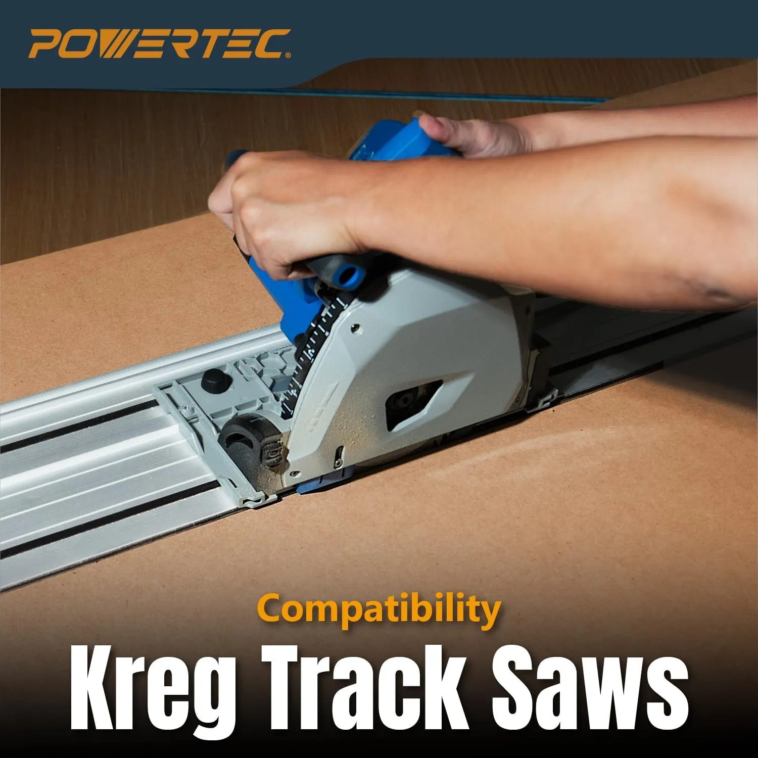 POWERTEC 110" Track Saw Guide Rail Joining Set for Kreg Track Saws, Include 2x55" Extruded Aluminum Guide Rail and 2 Rail Extension Connectors Perfect for Repeatable Rip Cuts & Crosscuts (71991)