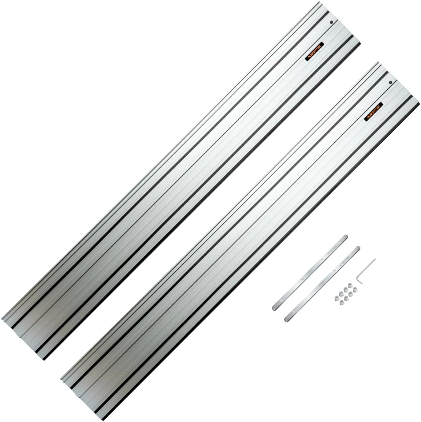 POWERTEC 110" Track Saw Guide Rail Joining Set for Kreg Track Saws, Include 2x55" Extruded Aluminum Guide Rail and 2 Rail Extension Connectors Perfect for Repeatable Rip Cuts & Crosscuts (71991)