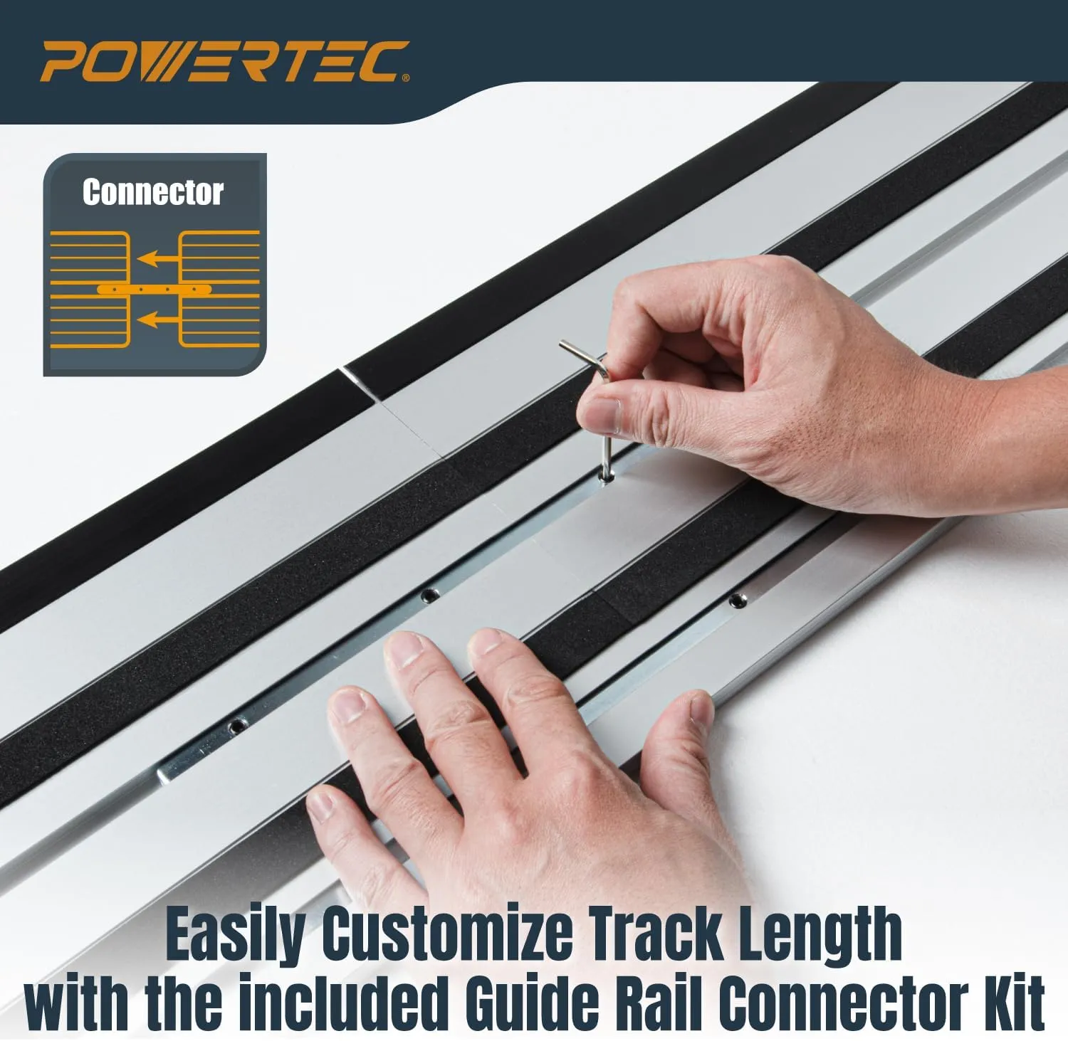 POWERTEC 110" Track Saw Guide Rail Joining Set for Kreg Track Saws, Include 2x55" Extruded Aluminum Guide Rail and 2 Rail Extension Connectors Perfect for Repeatable Rip Cuts & Crosscuts (71991)