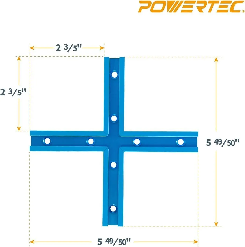 POWERTEC 72082 Double-Cut Profile Universal T-Track & Intersection Kit, 4pc 36 Inch Aluminum T Tracks with 2 Sets 3" T-Track Intersection Kit, Drill Press Table, Router Table, Workbench