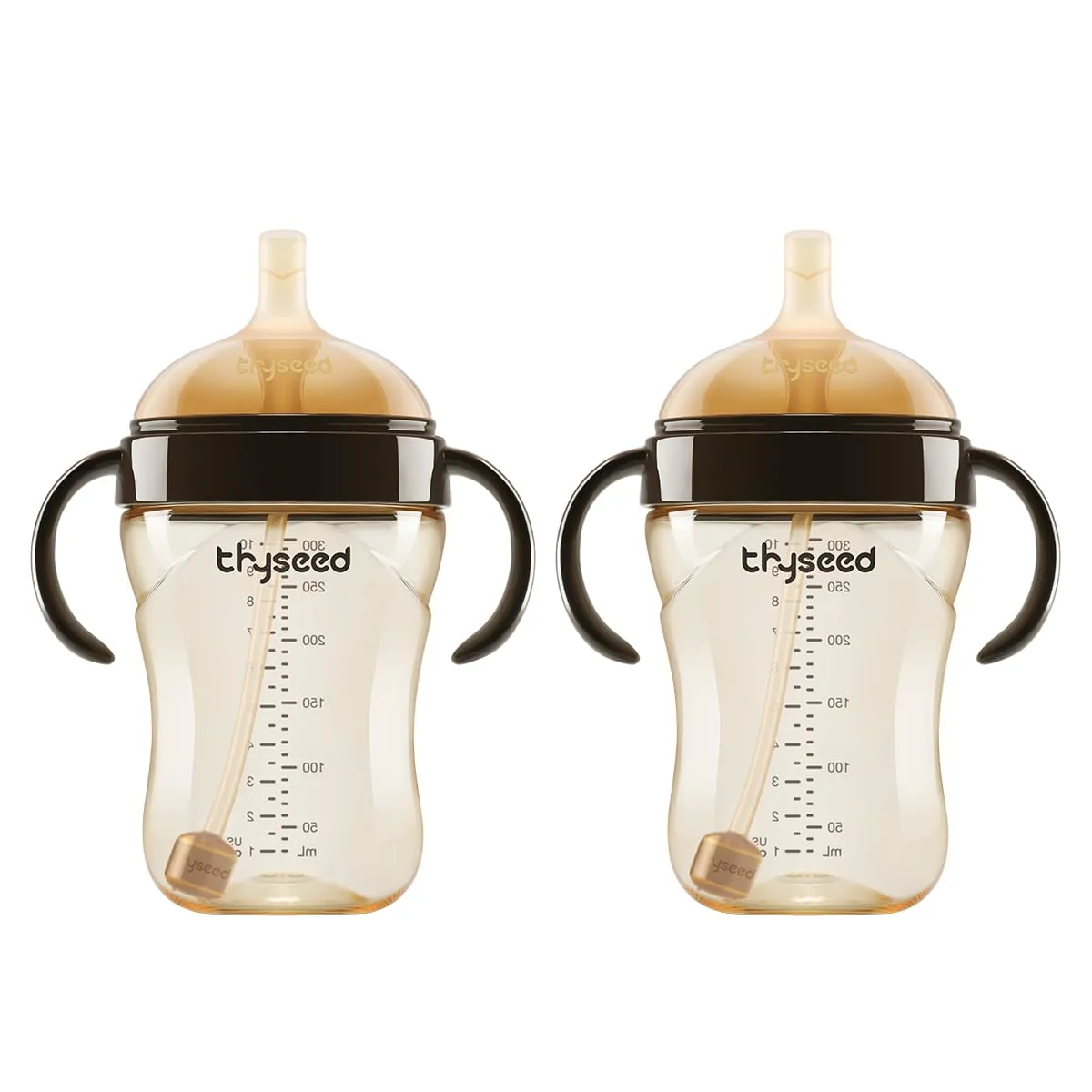 PPSU Weighted Straw Cup with Handles Toddlers Transition Bottles to Sippy Cups No Spill Learner Milk Water Baby Bottle Soft Silicone Spout Dishwasher Safe BPA Free 6  Months 10oz/300mL 2 Pack