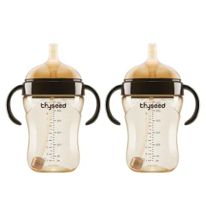 PPSU Weighted Straw Cup with Handles Toddlers Transition Bottles to Sippy Cups No Spill Learner Milk Water Baby Bottle Soft Silicone Spout Dishwasher Safe BPA Free 6  Months 10oz/300mL 2 Pack