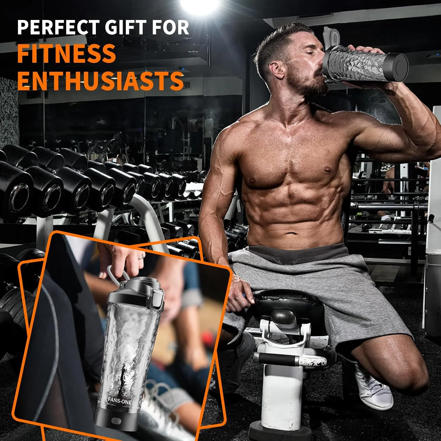 Premium Electric Protein Shaker Bottle, 24 oz Lockable Blender Shaker Bottles, Made with Tritan, BPA Free, USB Rechargeable Mixer Blender Cup for Protein Shakes, Black