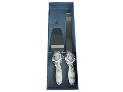 Premium Roses Design Cake Knife Set - Stainless Steel (1 Set)