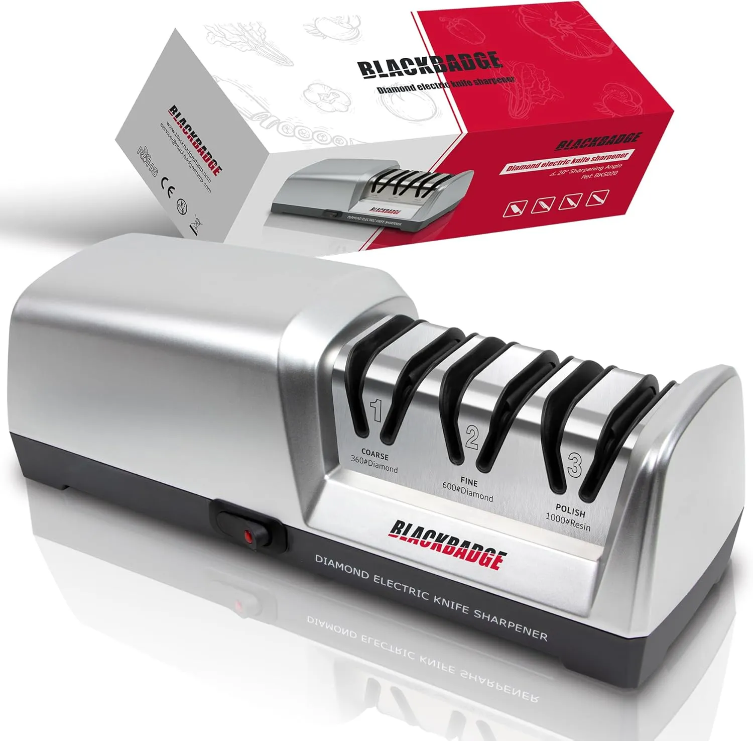 Professional Electric Knife Sharpener for Kitchen Knives, 3-Stages Sharpener System with Diamond Abrasives, Quickly Sharpening, Repair/Restore/Polish Blades