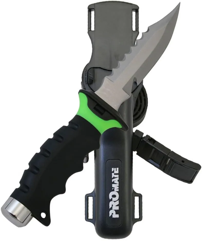 Promate KF510-Green, Sharp Tip Stainless Steel Knife for Scuba Diving Snorkeling