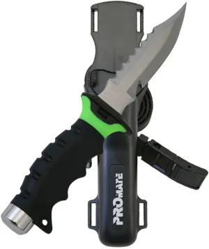 Promate KF510-Green, Sharp Tip Stainless Steel Knife for Scuba Diving Snorkeling