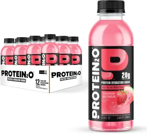 Protein2o 20g Whey Protein Isolate Hydration Drink, 350mg of Electrolytes, Vitamins B5 & B6, Sugar Free, Strawberry Watermelon, 16.9 oz Bottle (12 Count)