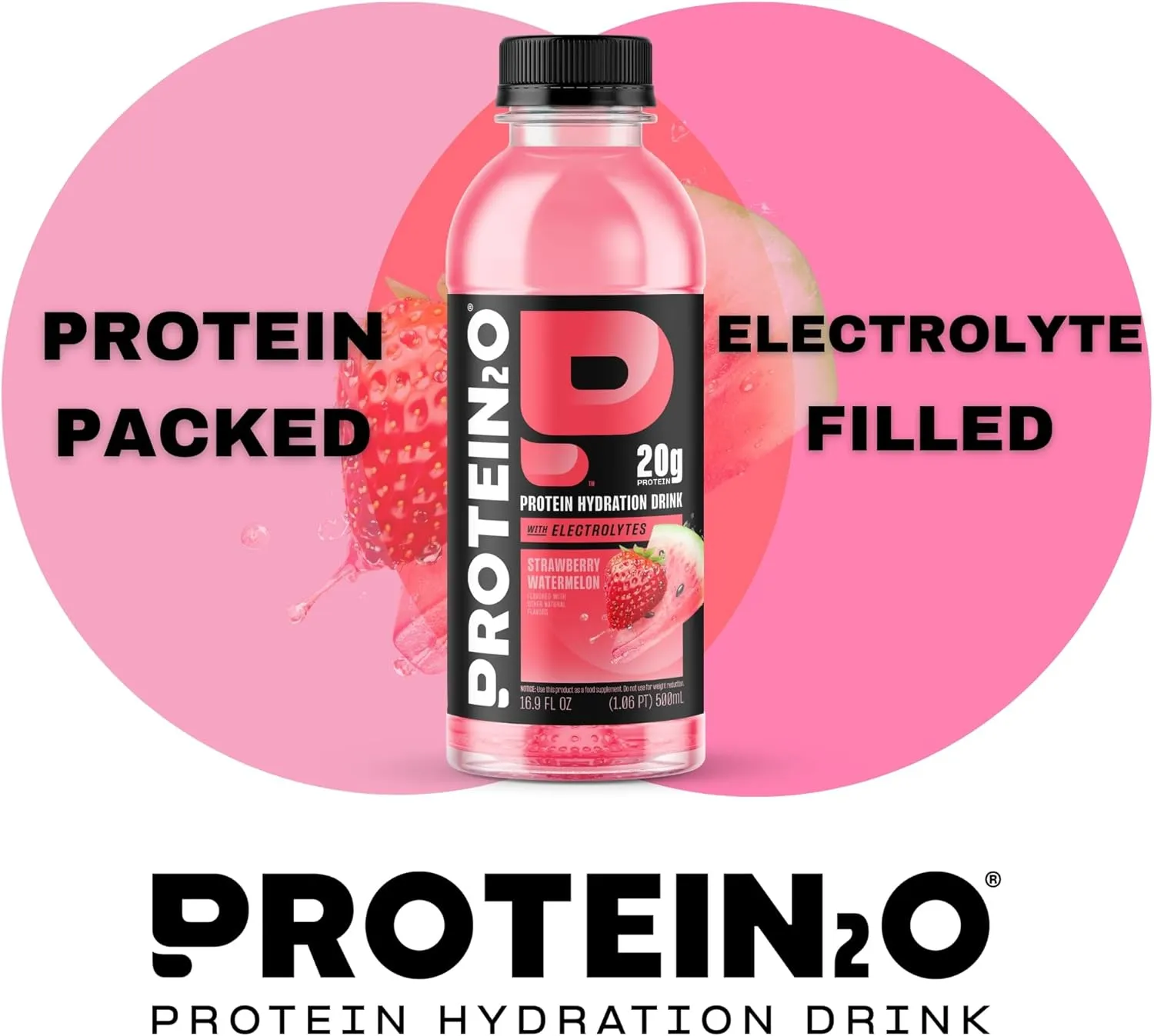 Protein2o 20g Whey Protein Isolate Hydration Drink, 350mg of Electrolytes, Vitamins B5 & B6, Sugar Free, Strawberry Watermelon, 16.9 oz Bottle (12 Count)