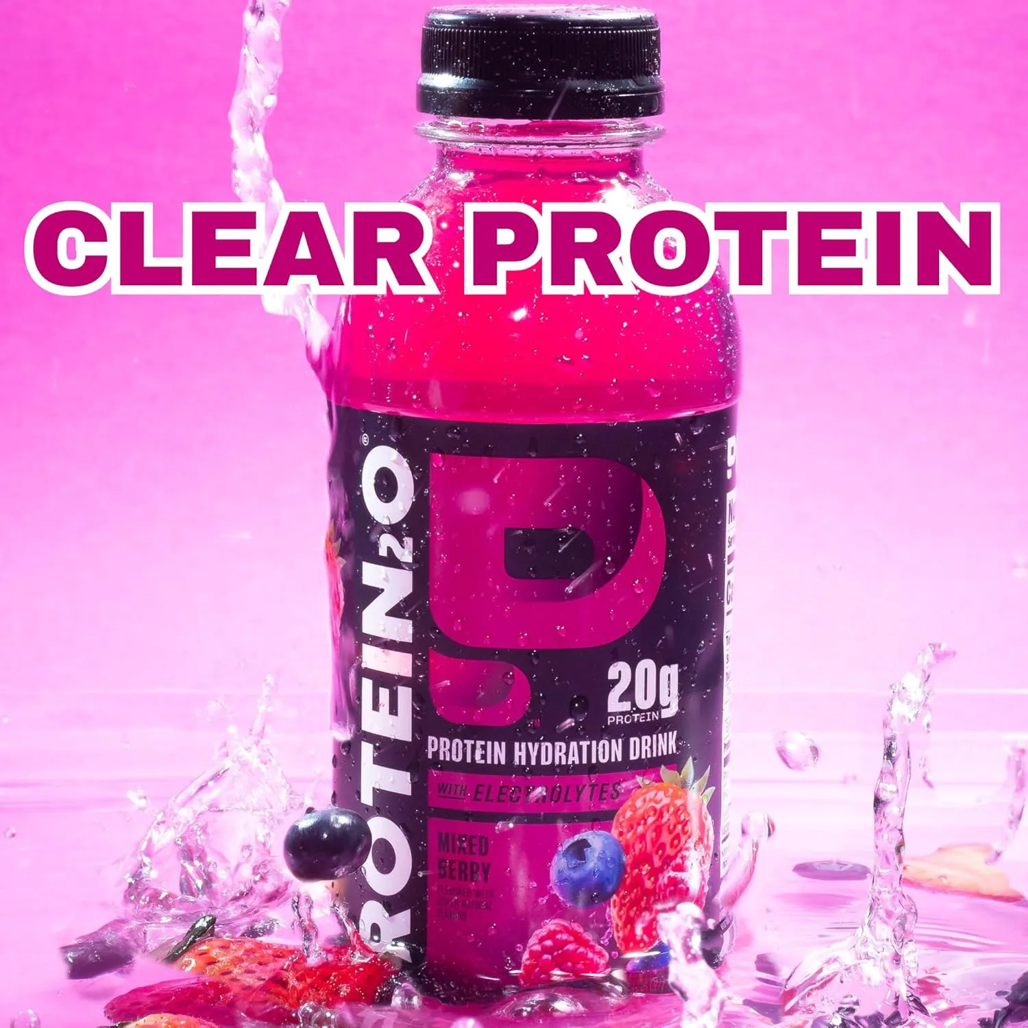Protein2o 20g Whey Protein Isolate Hydration Drink, 350mg of Electrolytes, Vitamins B5 & B6, Sugar Free, Strawberry Watermelon, 16.9 oz Bottle (12 Count)