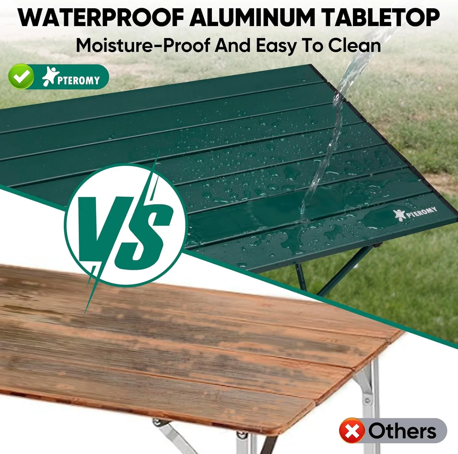 PTEROMY Folding Camping Table, Portable Beach Table with Ultralight Aluminum Tabletop for Travel, Outdoor, Camping, Picnics, and BBQs (Medium, Green)