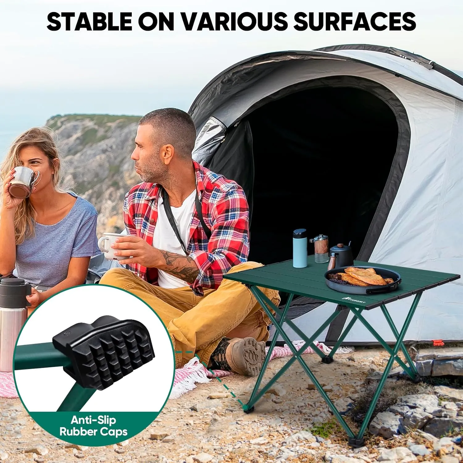 PTEROMY Folding Camping Table, Portable Beach Table with Ultralight Aluminum Tabletop for Travel, Outdoor, Camping, Picnics, and BBQs (Medium, Green)