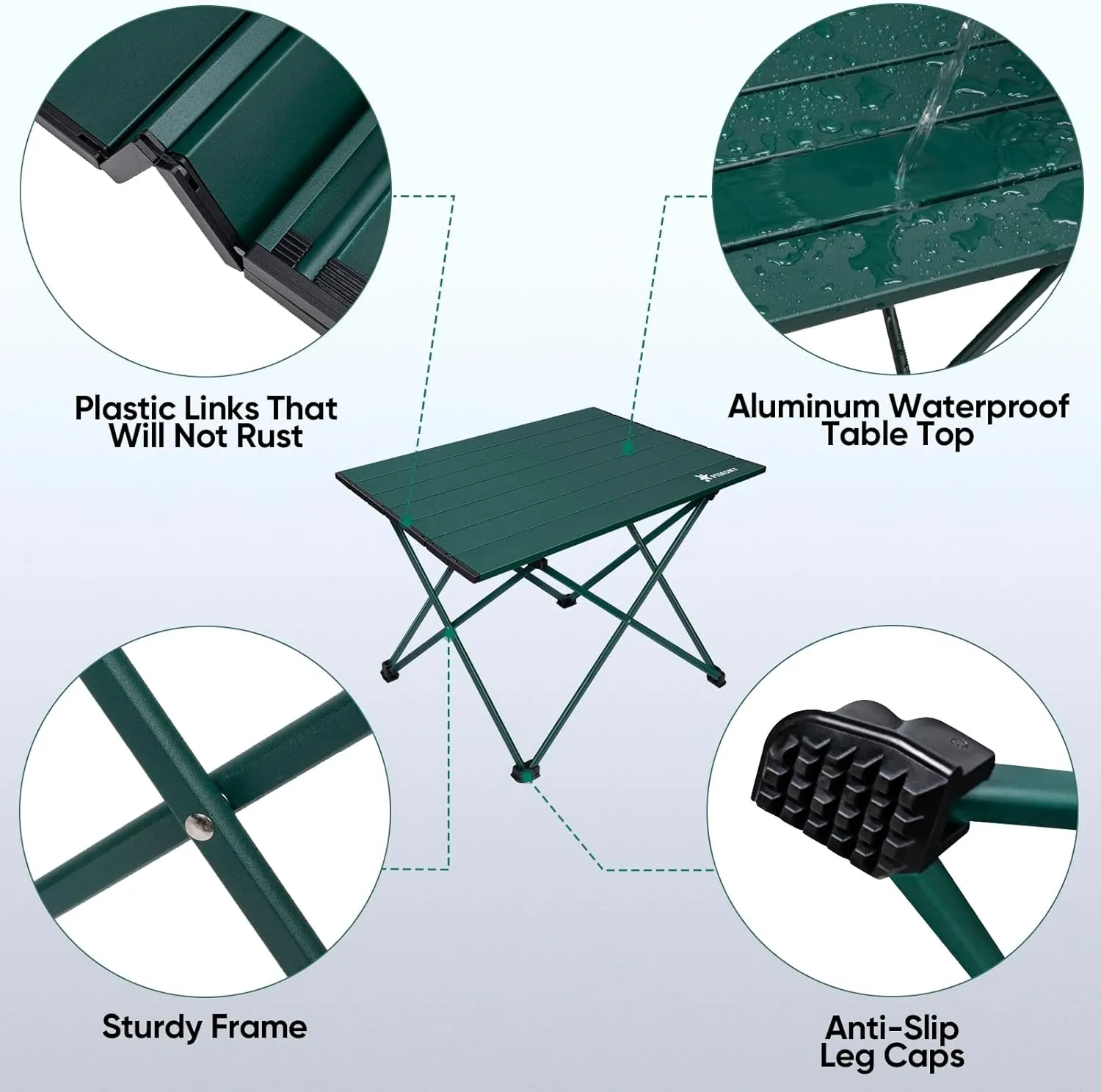 PTEROMY Folding Camping Table, Portable Beach Table with Ultralight Aluminum Tabletop for Travel, Outdoor, Camping, Picnics, and BBQs (Medium, Green)