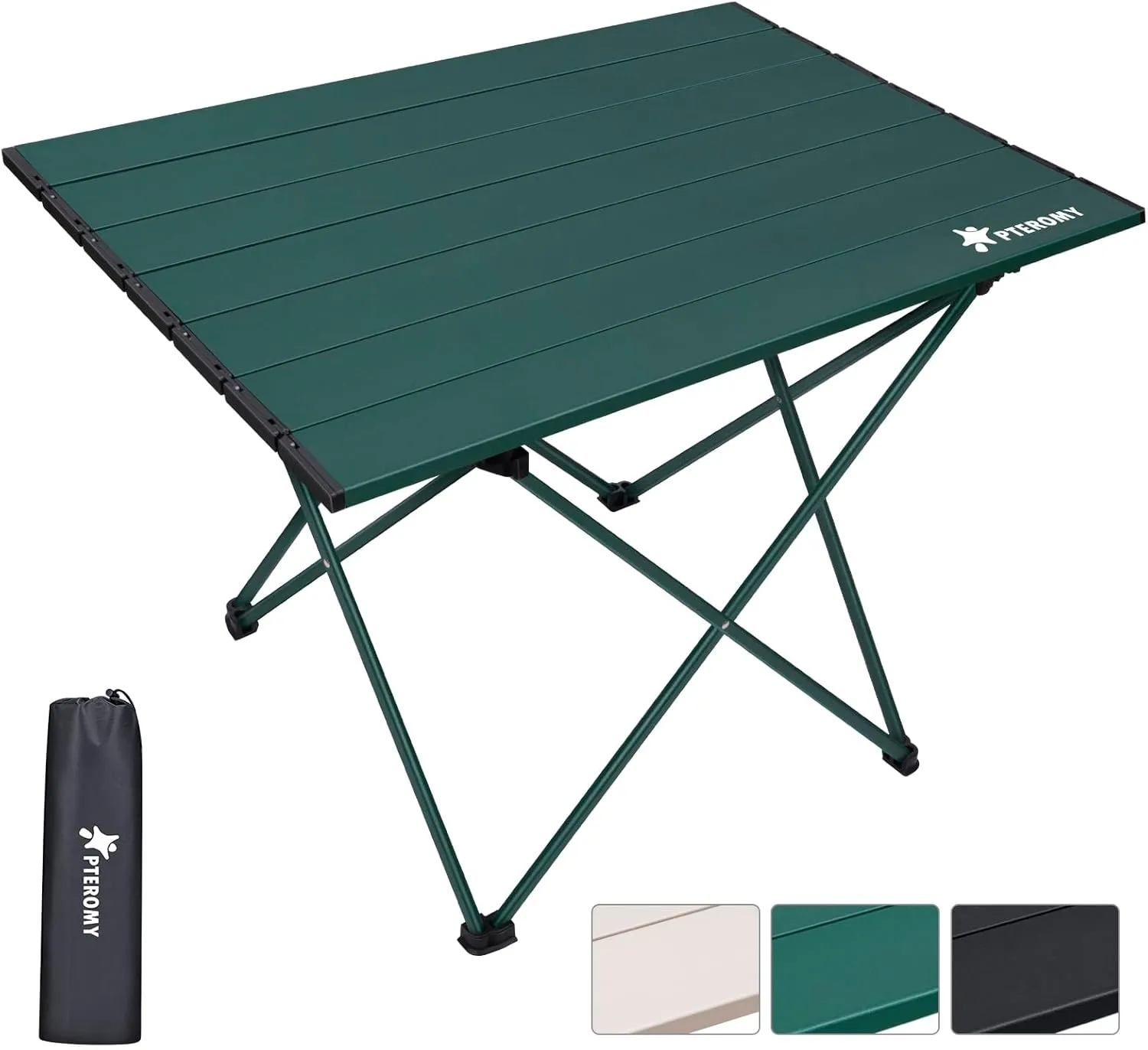 PTEROMY Folding Camping Table, Portable Beach Table with Ultralight Aluminum Tabletop for Travel, Outdoor, Camping, Picnics, and BBQs (Medium, Green)