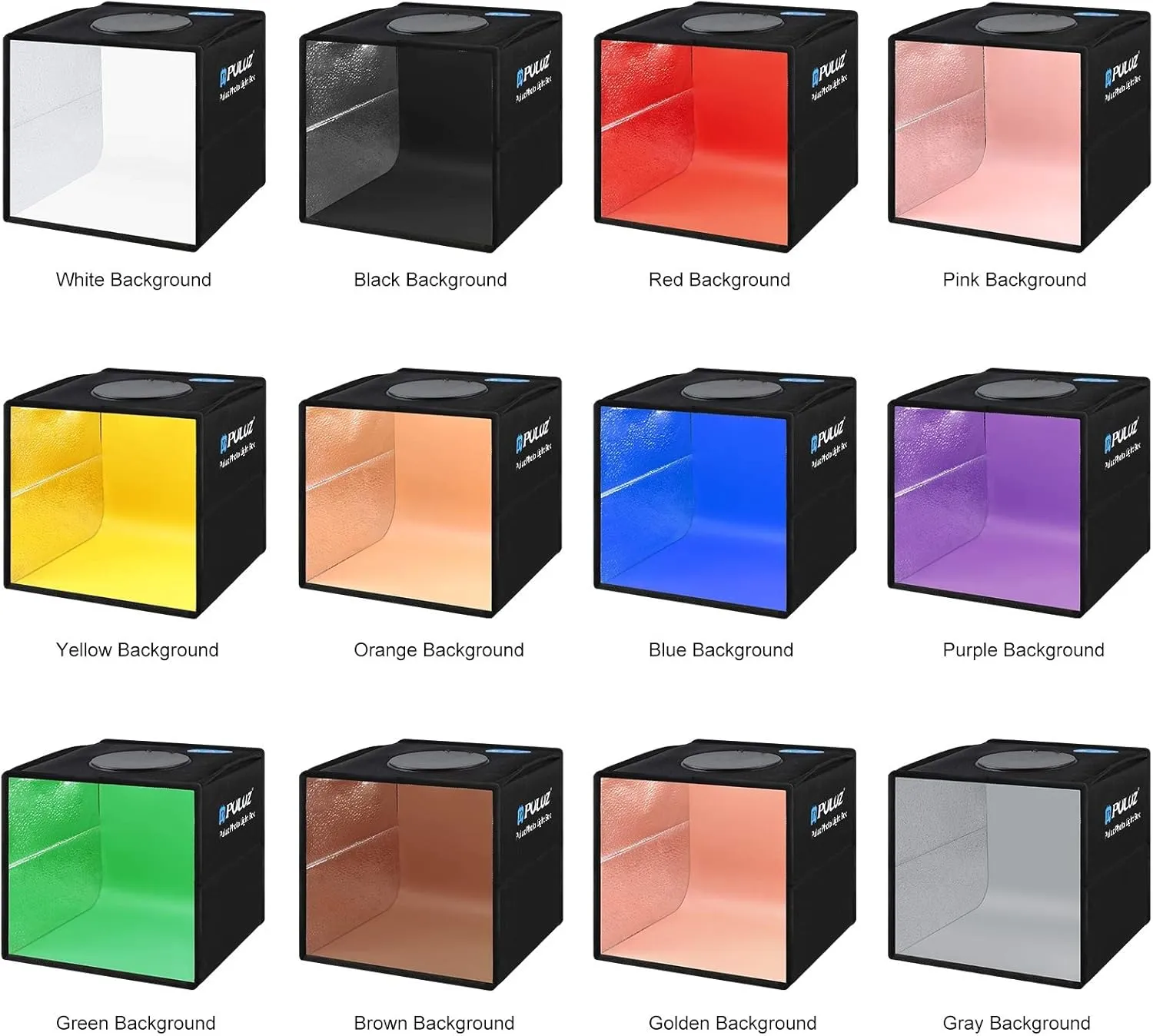 PULUZ Mini Photo Studio Light Box, Portable Folding Photography Light Booth, CRI>95, 96pcs LED Light 6 Kinds Double-Sided Color Backdrops for Small Products(9.8 x 9.8 inch)