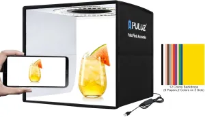 PULUZ Mini Photo Studio Light Box, Portable Folding Photography Light Booth, CRI>95, 96pcs LED Light 6 Kinds Double-Sided Color Backdrops for Small Products(9.8 x 9.8 inch)