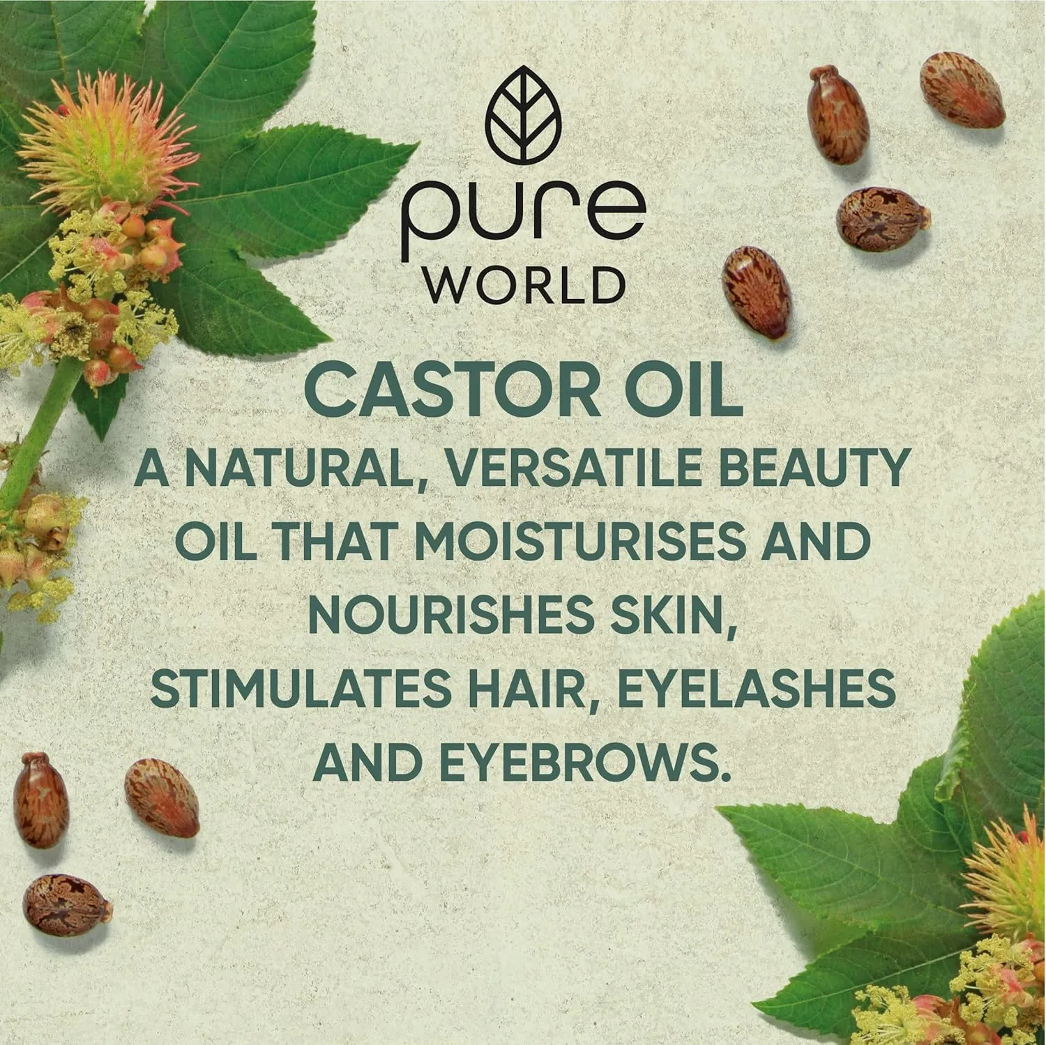 Pure World Castor Oil 1000ml (33.8oz). Cold Pressed 100% Pure and Natural Hexane Free For Eyebrows, Nails, Beard, Hair, Eyelash Growth Cruelty-Free