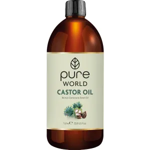 Pure World Castor Oil 1000ml (33.8oz). Cold Pressed 100% Pure and Natural Hexane Free For Eyebrows, Nails, Beard, Hair, Eyelash Growth Cruelty-Free