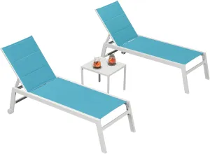 PURPLE LEAF Outdoor Chaise Lounge Set Adjustable Sunbathing Recliner with Side Table for Poolside Beach Outside Patio Aluminum Chaise Lounger Turquoise Blue