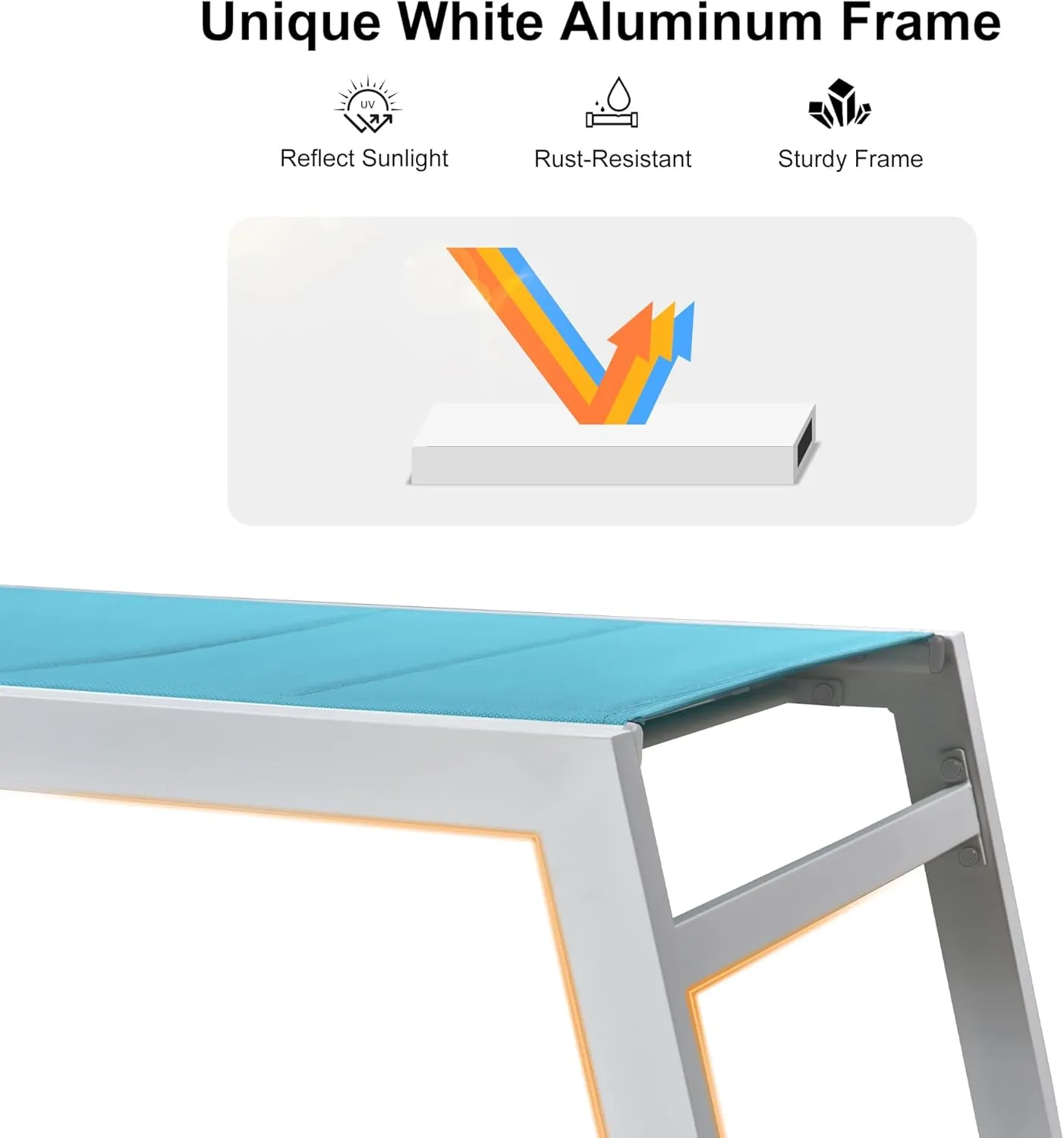 PURPLE LEAF Outdoor Chaise Lounge Set Adjustable Sunbathing Recliner with Side Table for Poolside Beach Outside Patio Aluminum Chaise Lounger Turquoise Blue