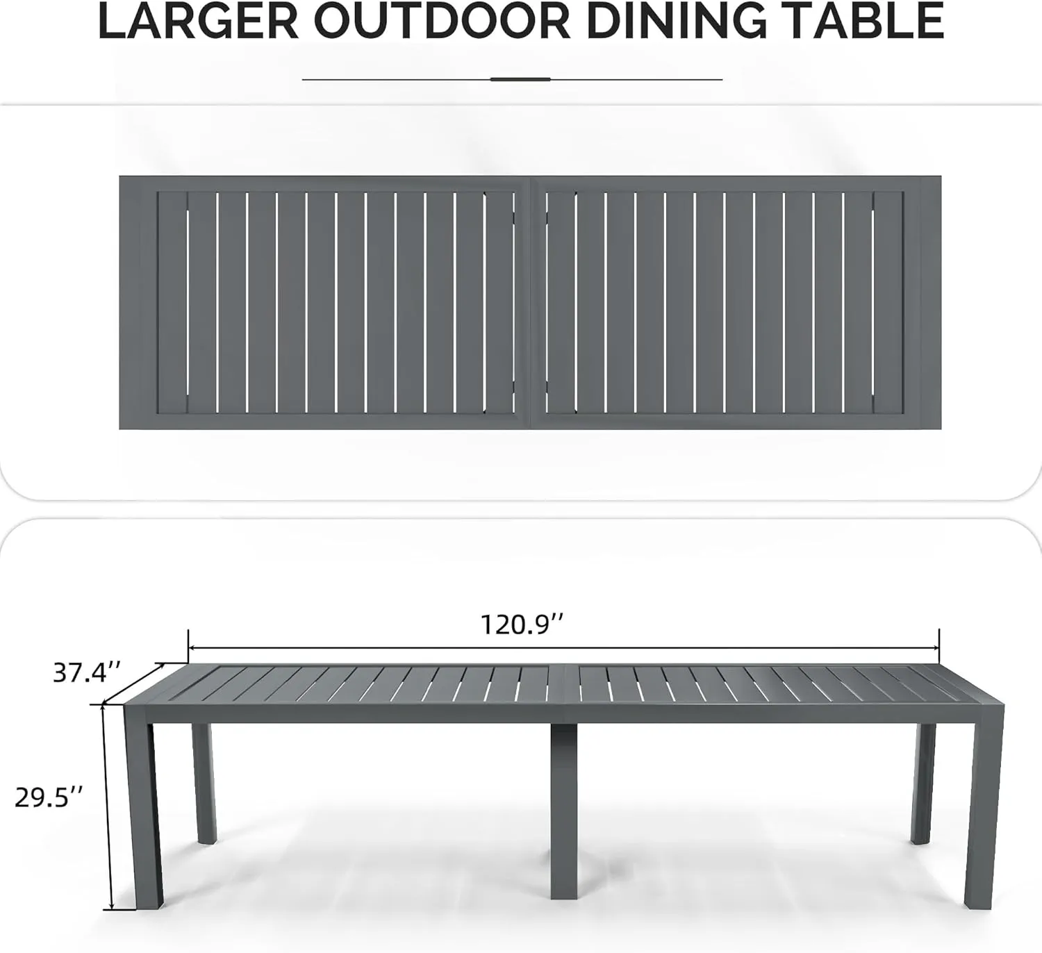 PURPLE LEAF Outdoor Dining Table 121" X 37" Slatted Tabletop Large Aluminum Rectangular Patio Dining Table for 10, Weather-Resistant Patio Table for Backyard Garden Lawn Porch Deck