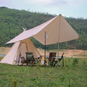 Pyramid Tent Indian Tent with Sun Shelter 3-4 People Family Tent Waterproof Outdoor Camping Cotton Tent Luxury Yurt Tent for Mountaineering Hiking Camping
