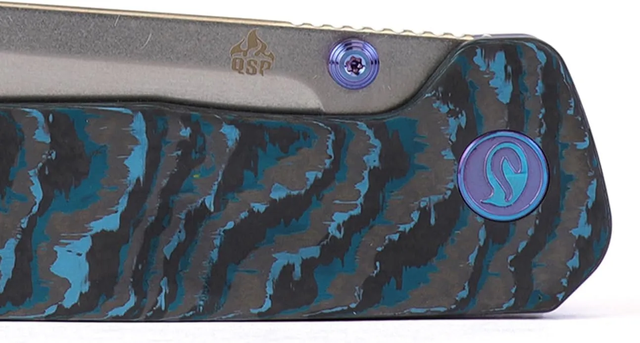 QSP Penguin Titanium Framelock EDC Pocket Knife, Marbled Carbon Fiber Handle, S35VN Steel, Kaviso Exclusive (Artic Storm)