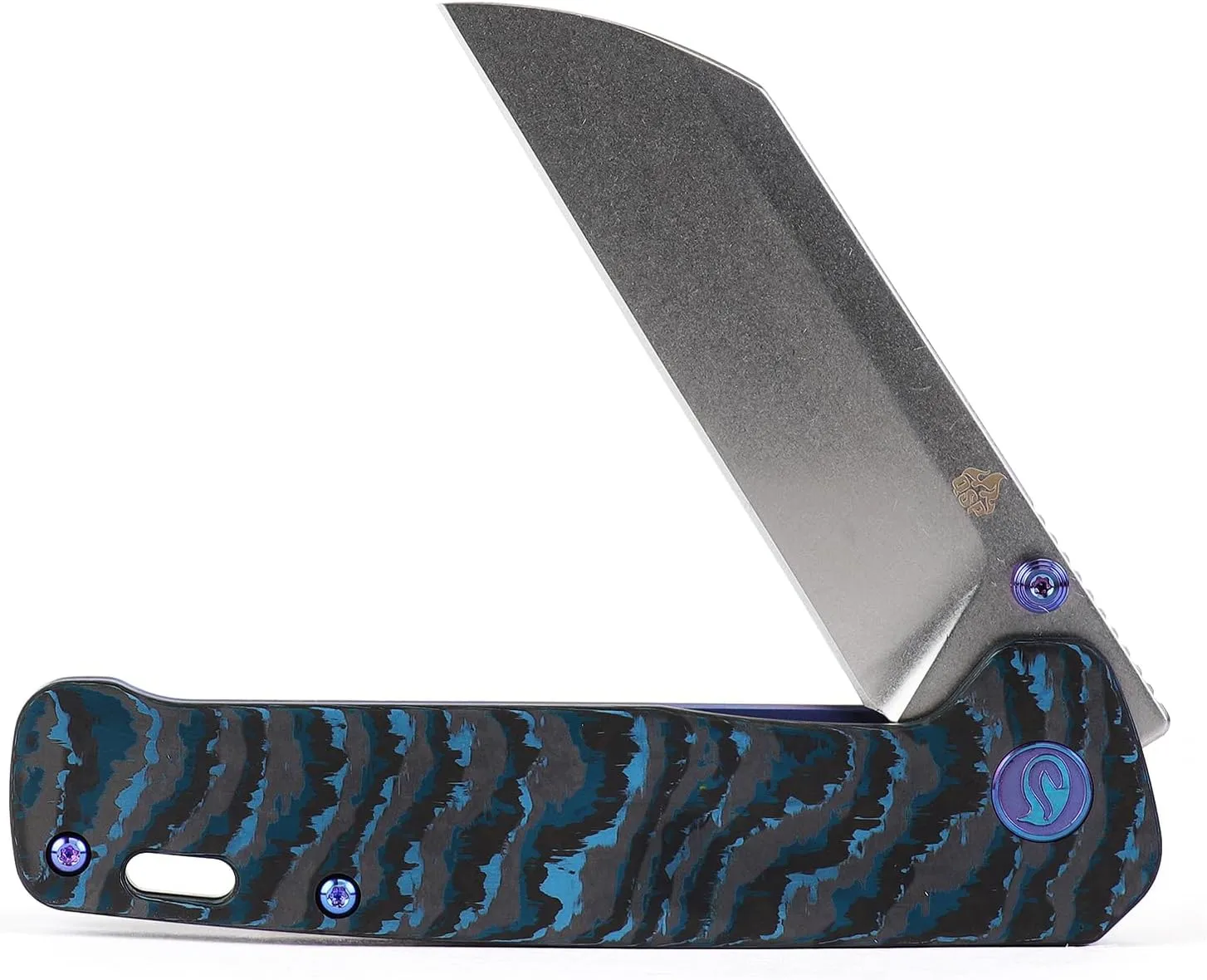 QSP Penguin Titanium Framelock EDC Pocket Knife, Marbled Carbon Fiber Handle, S35VN Steel, Kaviso Exclusive (Artic Storm)