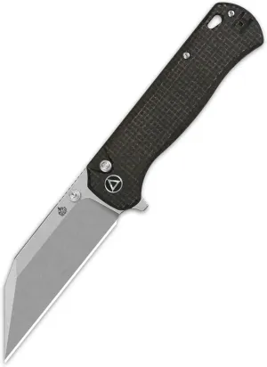 QSP Swordfish Model Pocket Folding Knife, Button Lock, 14C28N Blade With G-10 and Micarta Handles, Thumbstuds With Flipper (Stonewashed Blade, Dark Brown Micarta)
