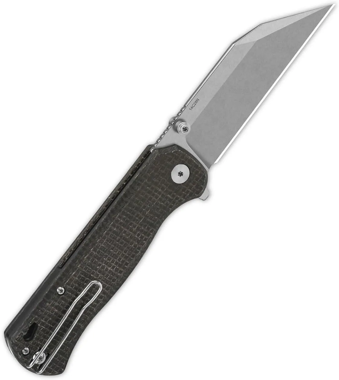 QSP Swordfish Model Pocket Folding Knife, Button Lock, 14C28N Blade With G-10 and Micarta Handles, Thumbstuds With Flipper (Stonewashed Blade, Dark Brown Micarta)