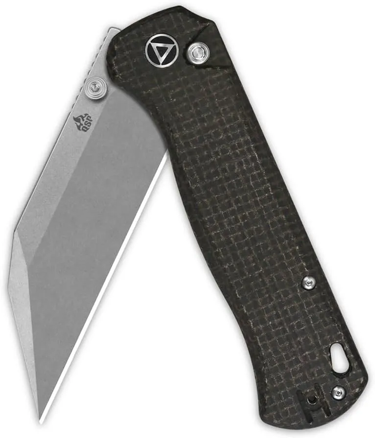 QSP Swordfish Model Pocket Folding Knife, Button Lock, 14C28N Blade With G-10 and Micarta Handles, Thumbstuds With Flipper (Stonewashed Blade, Dark Brown Micarta)