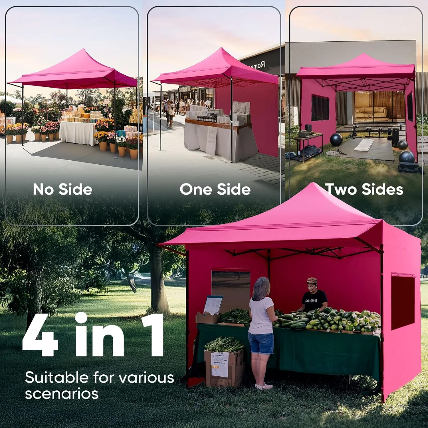 Quictent 10'x10' Heavy Duty Pop up Canopy Tent with Sidewalls, Commercial Grade Instant Shelter with Wheeled Bag for Outdoor, Parties, Markets, 600D Silver Coated UPF 50  Sun Shield