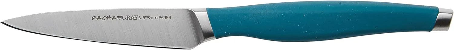 Rachael Ray Cutlery Japanese Stainless Steel Knives Set with Sheaths, 8-Inch Chef Knife, 5-Inch Santoku Knife, and 3.5-Inch Paring Knife, Teal