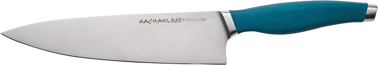 Rachael Ray Cutlery Japanese Stainless Steel Knives Set with Sheaths, 8-Inch Chef Knife, 5-Inch Santoku Knife, and 3.5-Inch Paring Knife, Teal