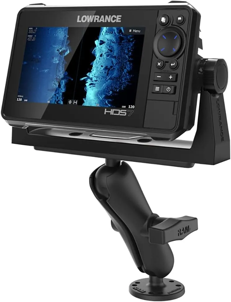 RAM Mounts Drill-Down Marine Electronic Mount RAM-111U with Medium Arm Compatible with Garmin, Humminbird, Lowrance   More
