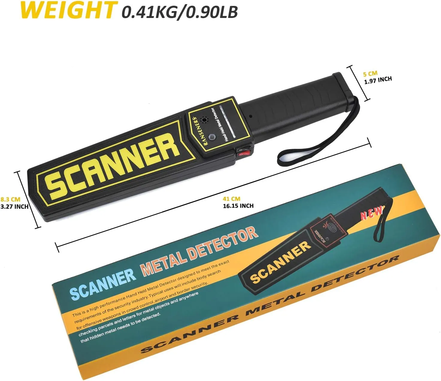 RANSENERS Metal Detector Wand,Security Wand,Portable Adjustable Sound & Vibration Alerts, Detects Weapons Knivers Screw (High Sensitivity, Black)