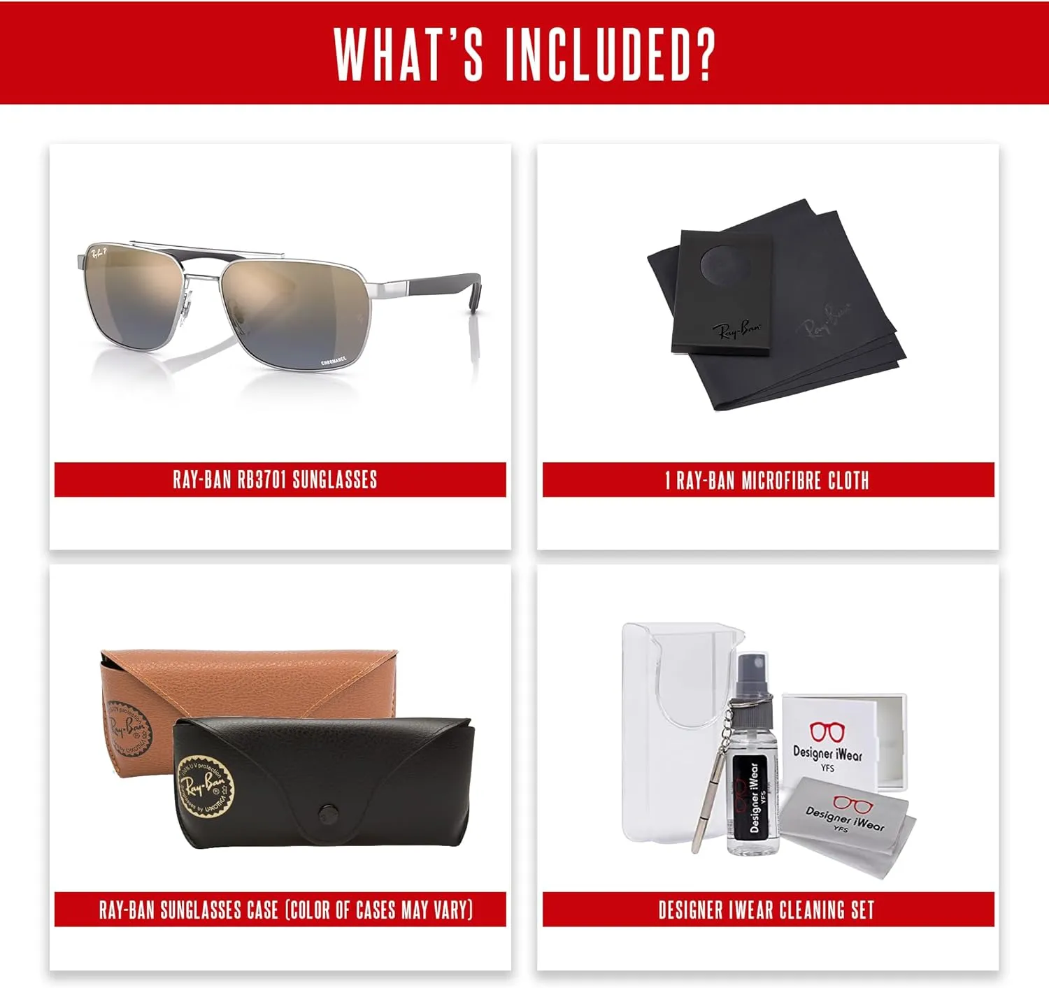 Ray-Ban RB3701 Rectangle Sunglasses for Men   BUNDLE With Designer iWear Eyewear Kit