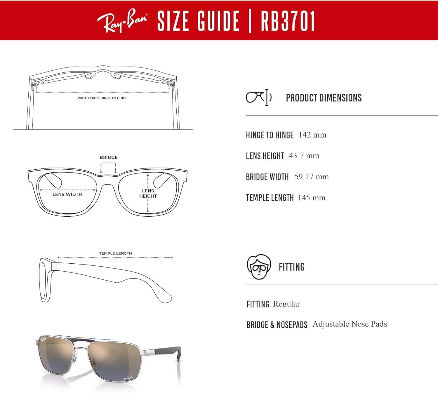 Ray-Ban RB3701 Rectangle Sunglasses for Men   BUNDLE With Designer iWear Eyewear Kit